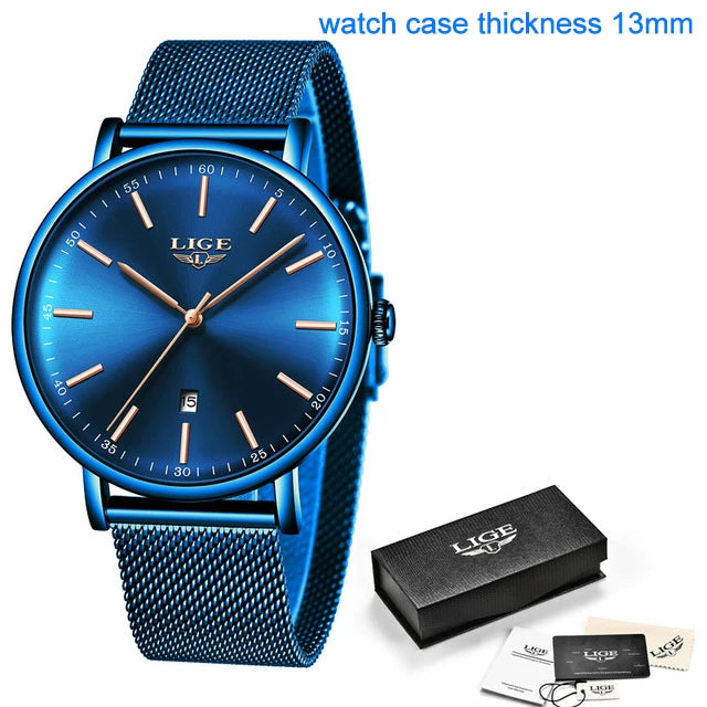 LIGE Women Watch Bracelet Quartz Clock Movement Simple Waterproof Rose Gold Stainless Steel Mesh Ladies Watches Relogio Feminino
