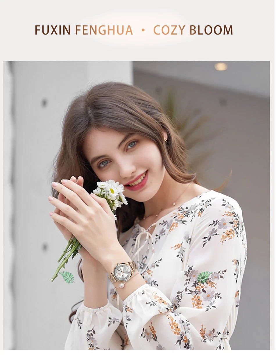 LIGE Women Watch Bracelet Quartz Clock Movement Simple Waterproof Rose Gold Stainless Steel Mesh Ladies Watches Relogio Feminino