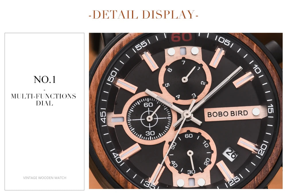 reloj hombre BOBO BIRD New Wooden Watch Men Top Brand Luxury Chronograph Military Quartz Watches for Man Dropshipping Customized