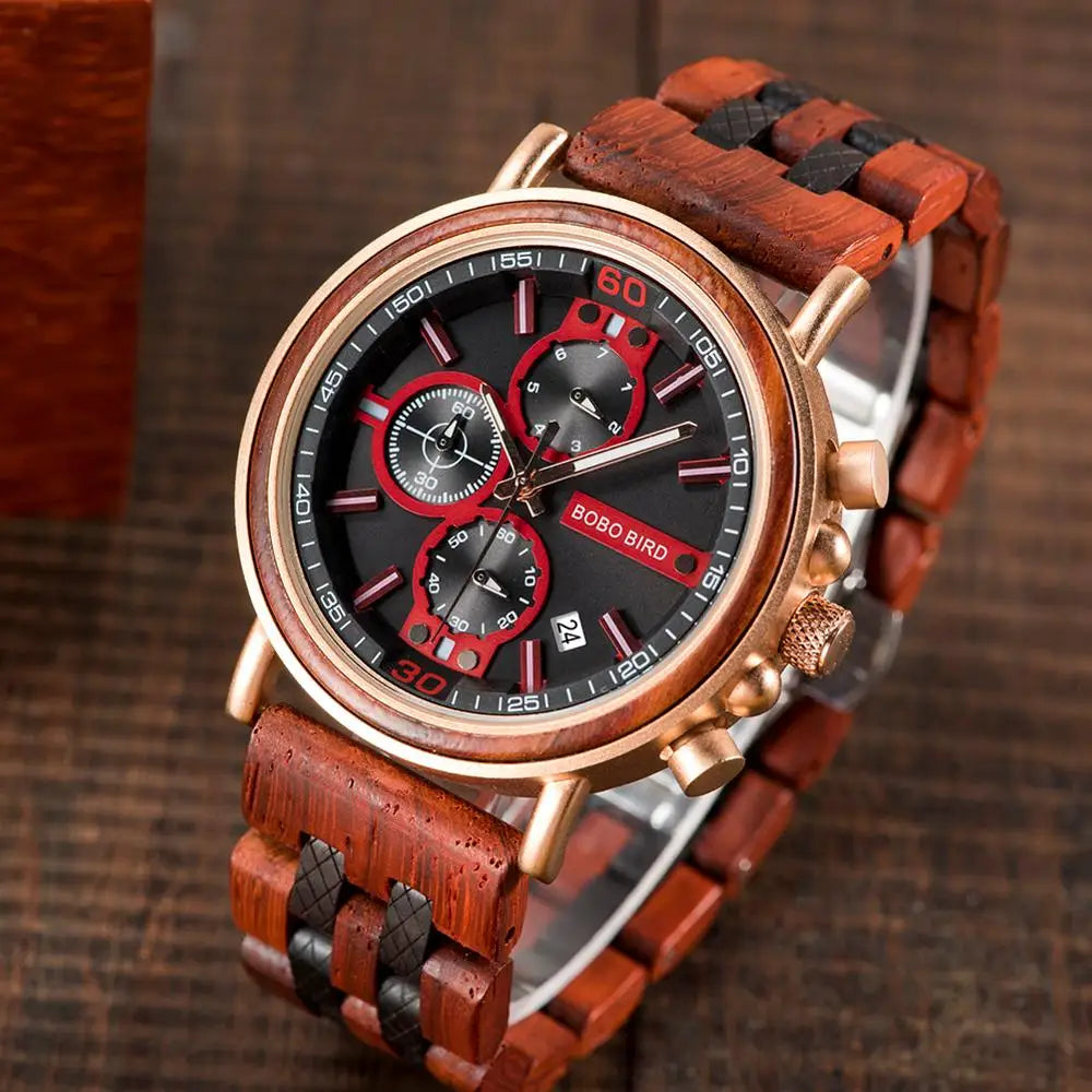 reloj hombre BOBO BIRD New Wooden Watch Men Top Brand Luxury Chronograph Military Quartz Watches for Man Dropshipping Customized