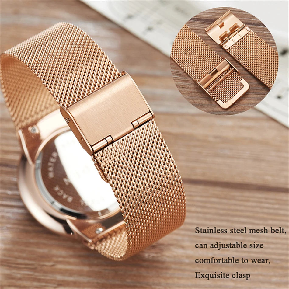 LIGE Women Watch Bracelet Quartz Clock Movement Simple Waterproof Rose Gold Stainless Steel Mesh Ladies Watches Relogio Feminino