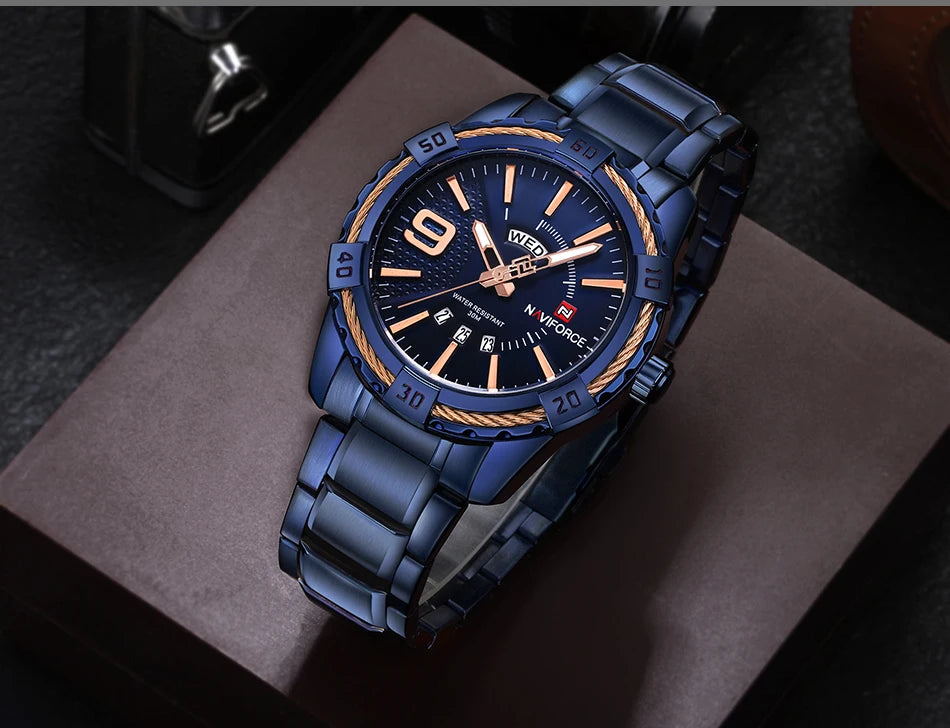 NAVIFORCE Military Golden Watch for Men Top Luxury Brand Wristwatch Waterproof Mens Stainless Steel Sport Watches Male Clock
