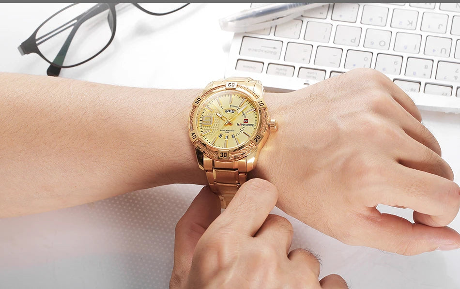 NAVIFORCE Military Golden Watch for Men Top Luxury Brand Wristwatch Waterproof Mens Stainless Steel Sport Watches Male Clock