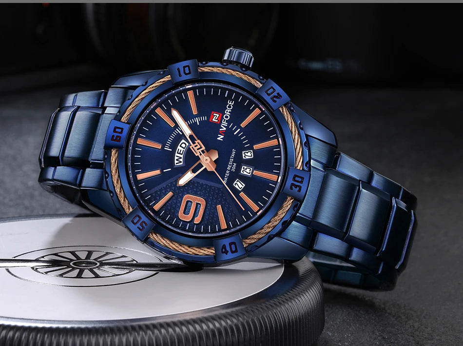 NAVIFORCE Military Golden Watch for Men Top Luxury Brand Wristwatch Waterproof Mens Stainless Steel Sport Watches Male Clock