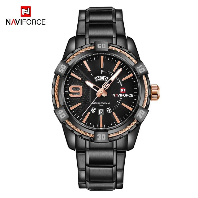 NAVIFORCE Military Golden Watch for Men Top Luxury Brand Wristwatch Waterproof Mens Stainless Steel Sport Watches Male Clock