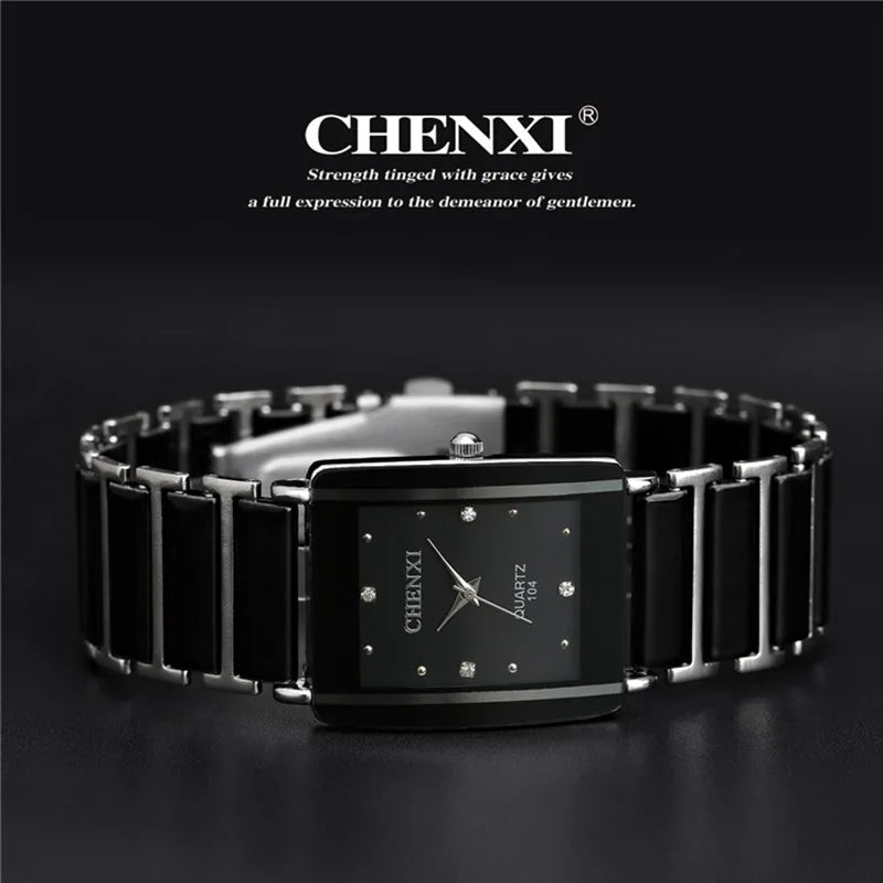 CHENXI Brand Lady Watch Elegant Black Ceramics Simple Minimalism Small Narrow Quartz Casual Women Clock Rhinestone Wristwatch
