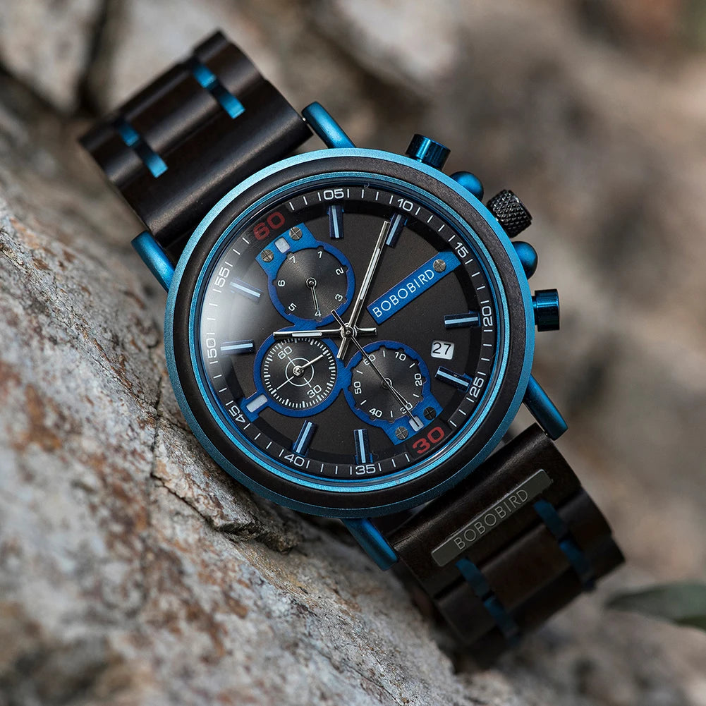 reloj hombre BOBO BIRD New Wooden Watch Men Top Brand Luxury Chronograph Military Quartz Watches for Man Dropshipping Customized