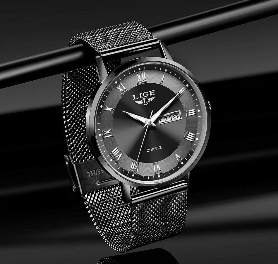 LIGE Women Watch Bracelet Quartz Clock Movement Simple Waterproof Rose Gold Stainless Steel Mesh Ladies Watches Relogio Feminino