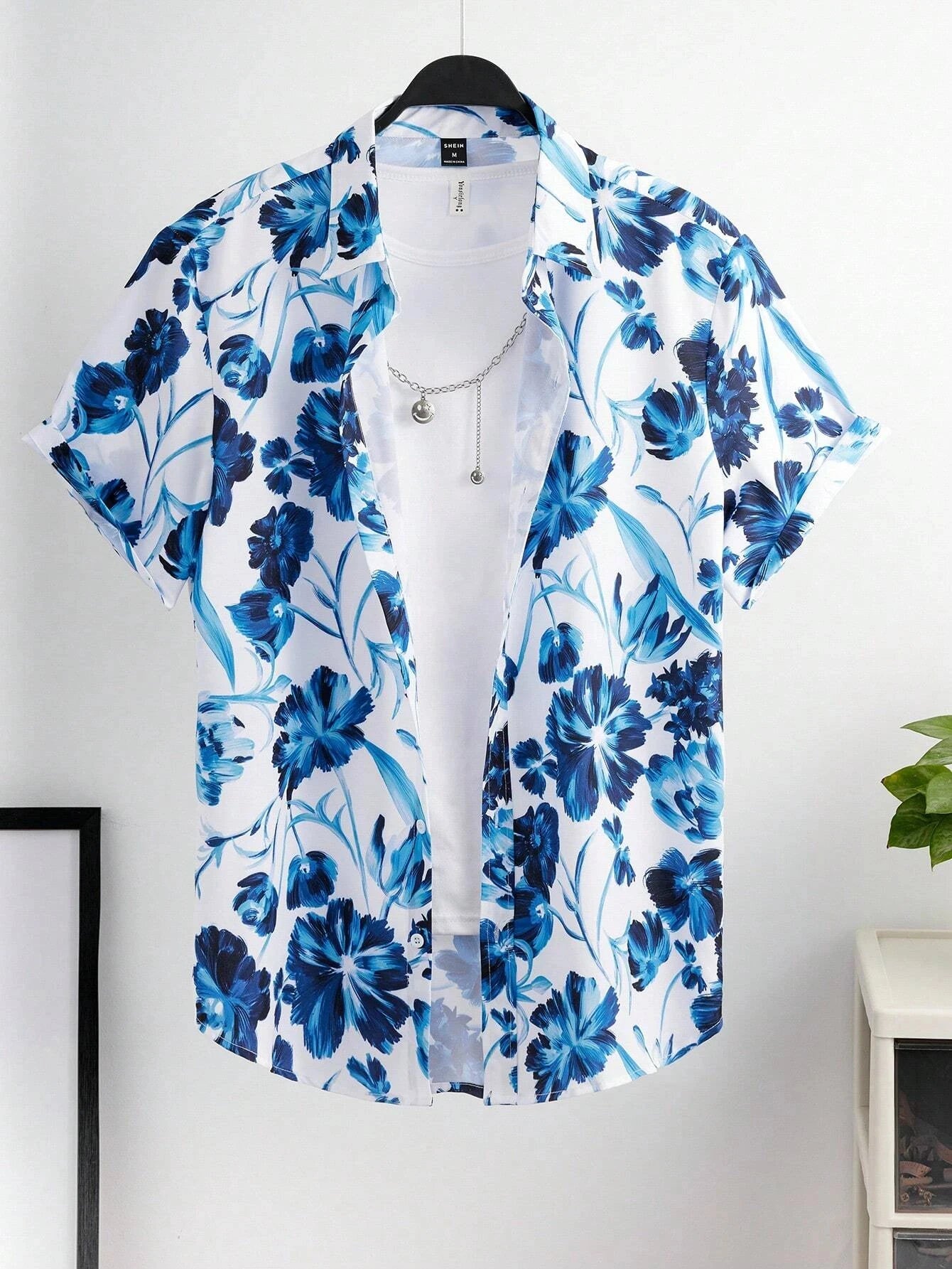Loose Floral Print Pattern Casual Short Sleeve Shirt Men&