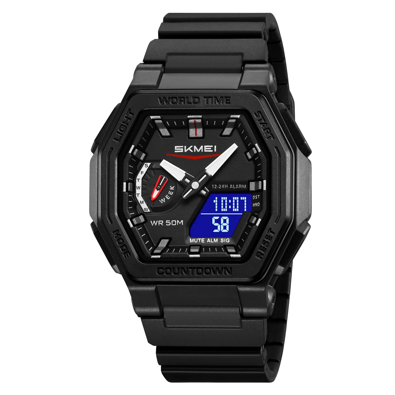 SKMEI 2438 Casual Dual Digital Display Quartz Waterproof Watches Calendar Analog Stopwatch timing Alarm LED night light Clock