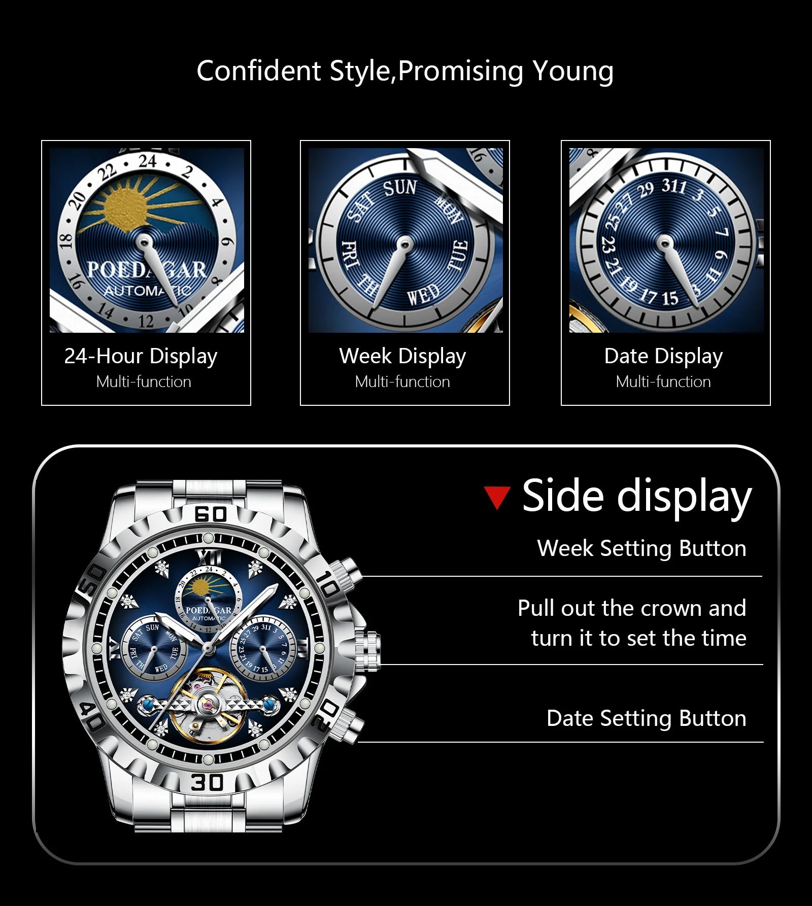 POEDAGAR Business Top Watch For Man Hollow Tourbillon Automatic Men&
