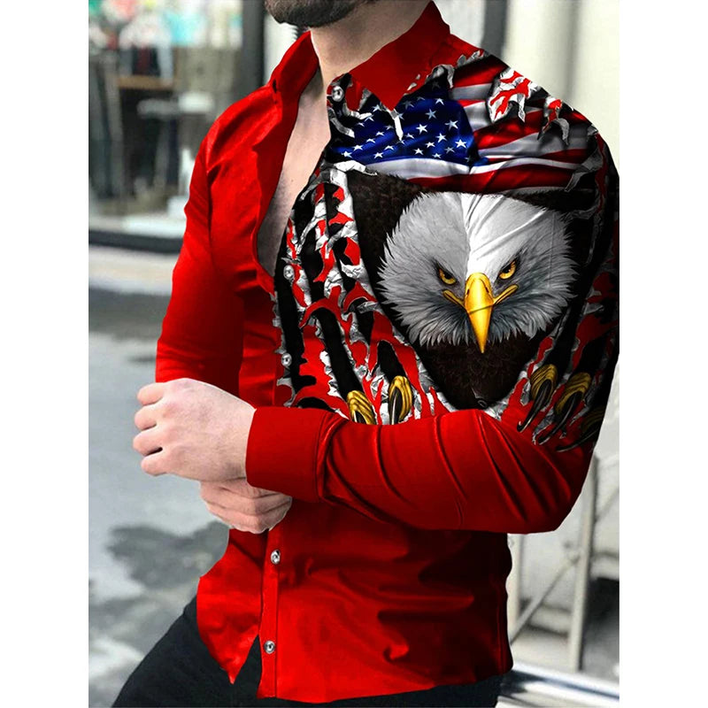 New Luxury Eagle Shirts American FLag 3d Printed Shirts Men Fashion Shirt Hawaiian Casual Beach Cardigan Blouse Men&