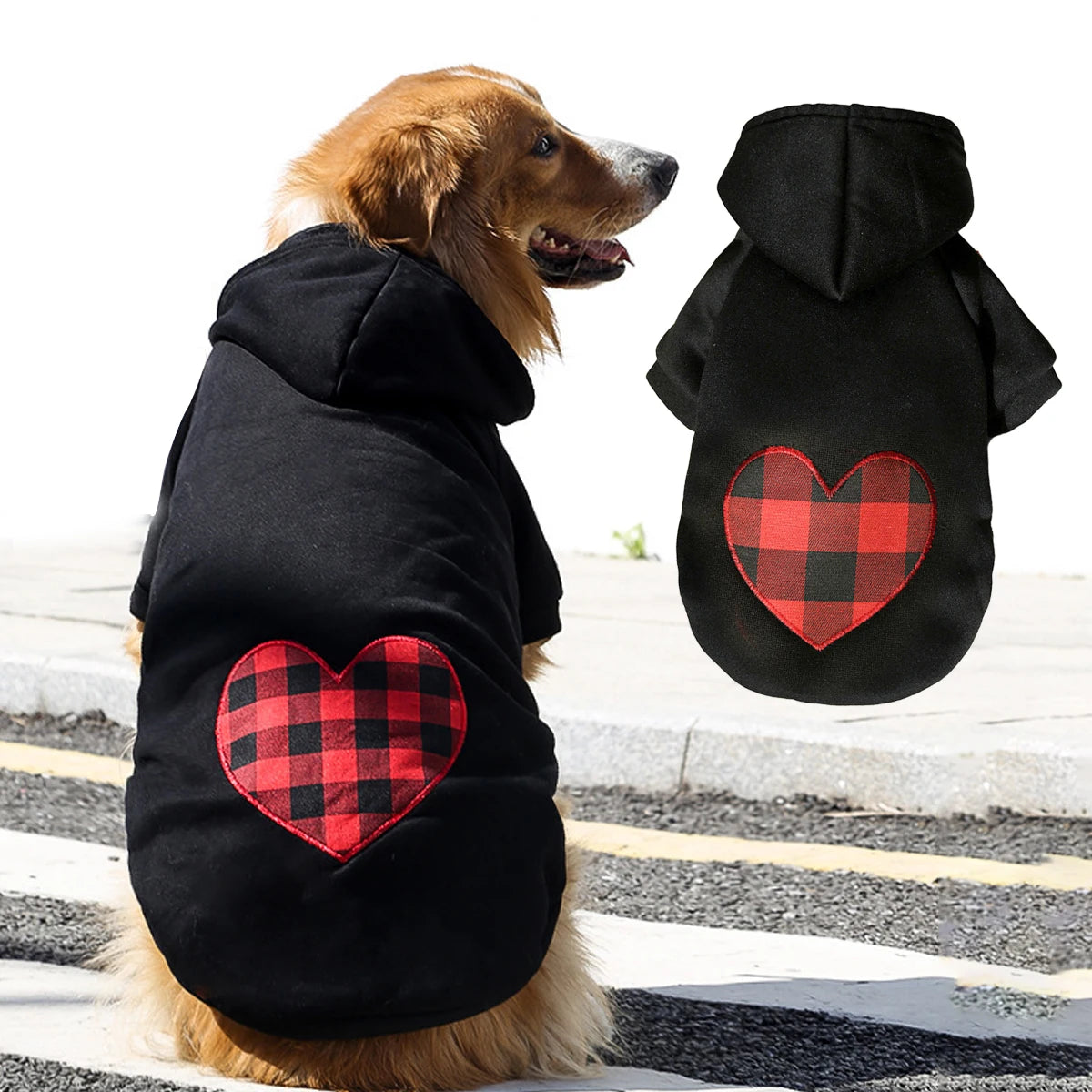 Dog Clothing Autumn Winter Sweatshirt Warm For Small Medium And Large Dogs Love Plaid Pet Dog And Cats Golden Retriever Clothes