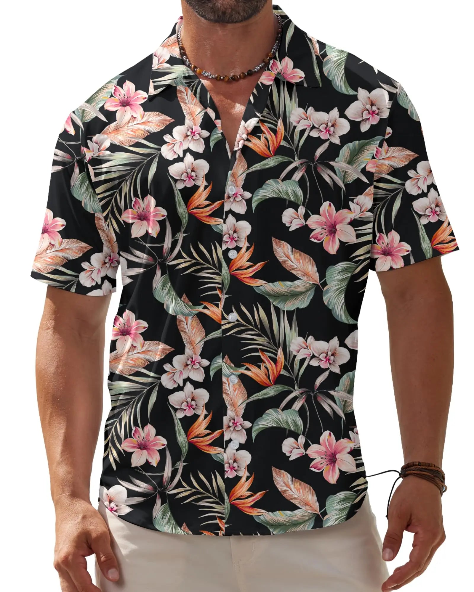 Hawaiian tropical plants 3D Printed Beach Shirt leaf Pattern Shirts Summer Men Clothes Vacation Lapel Blouse Men Tops
