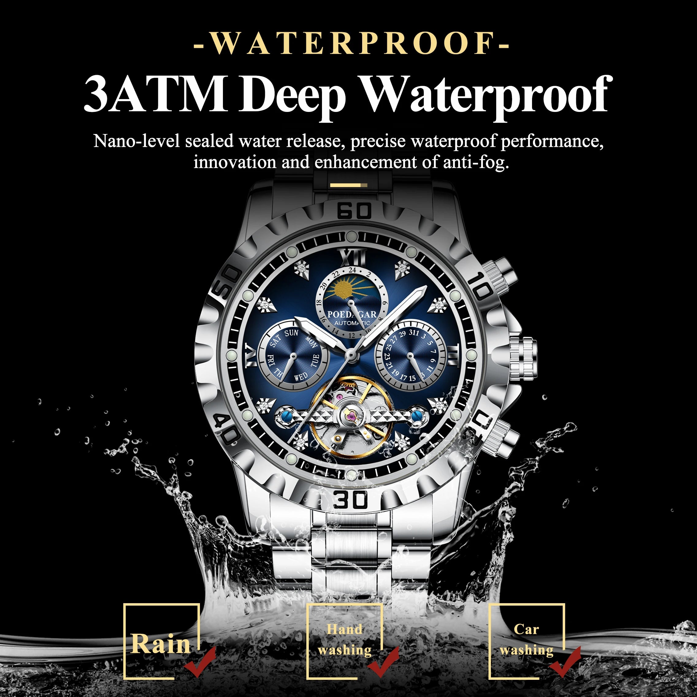 POEDAGAR Business Top Watch For Man Hollow Tourbillon Automatic Men&
