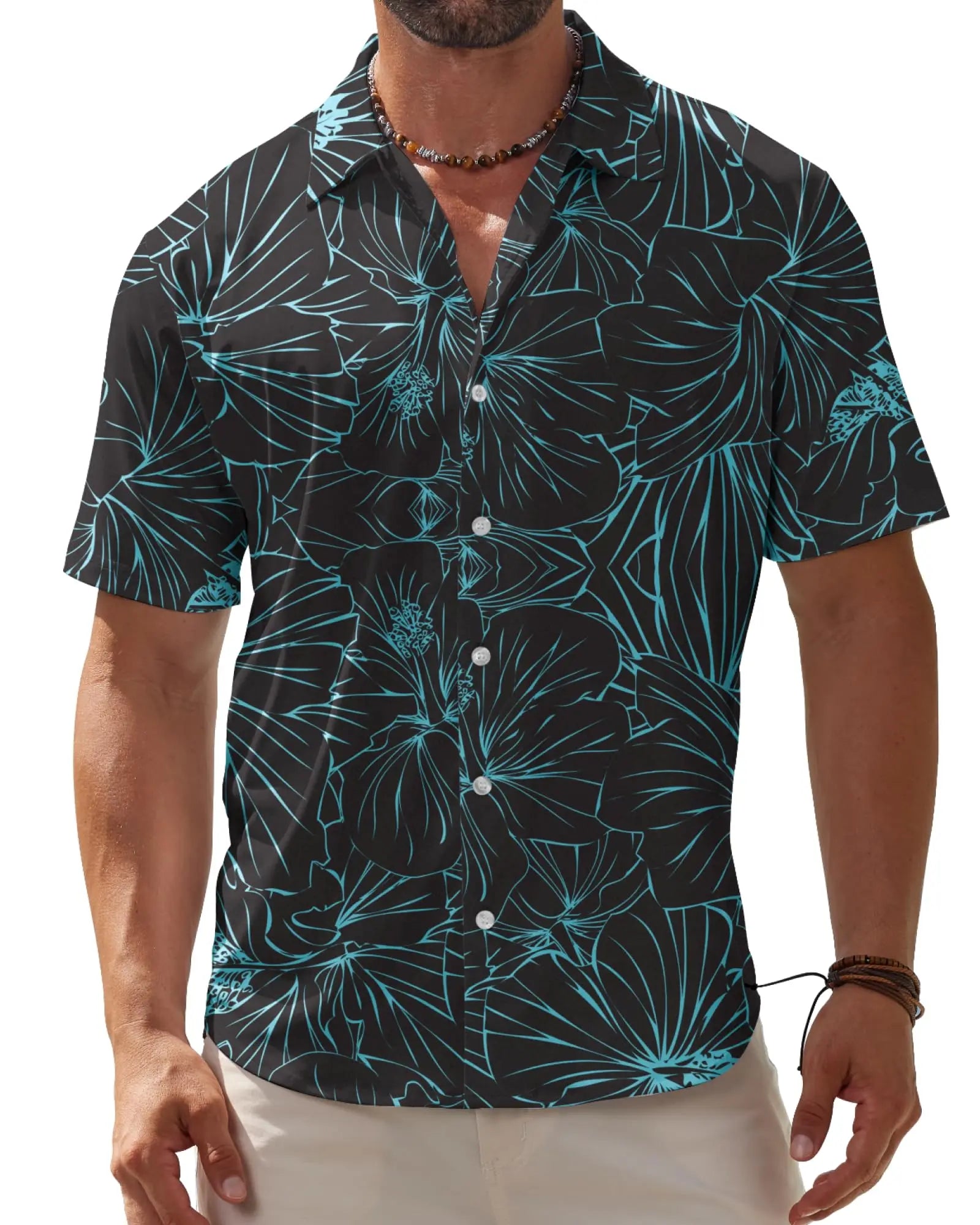 Hawaiian tropical plants 3D Printed Beach Shirt leaf Pattern Shirts Summer Men Clothes Vacation Lapel Blouse Men Tops
