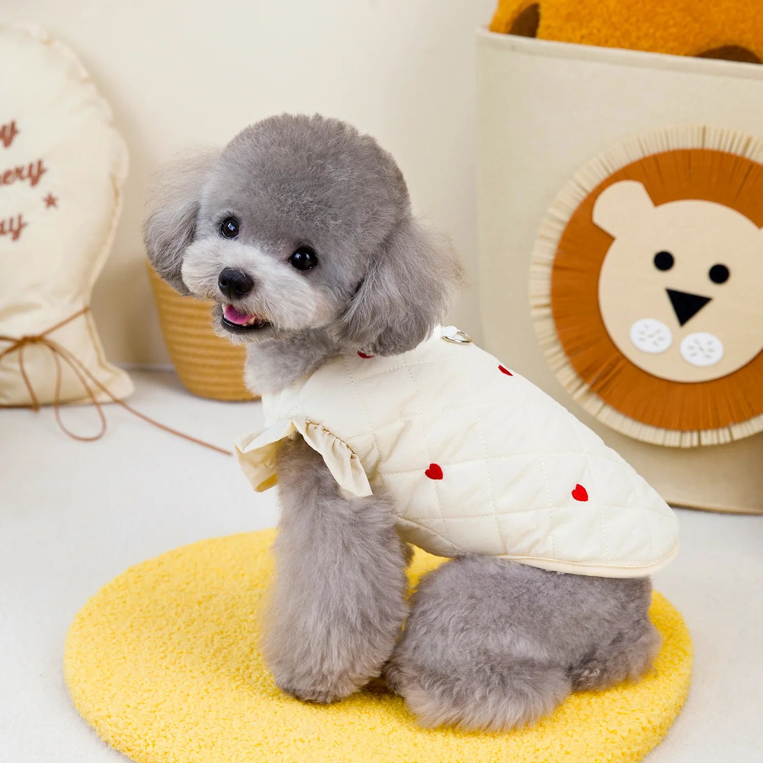 Dog Clothes Pet Clothing Small Dog Cat Warm Coat Autumn Winter Waterproof Comfortable 24 Love Flounced Sleeve Cotton Vest Outfit