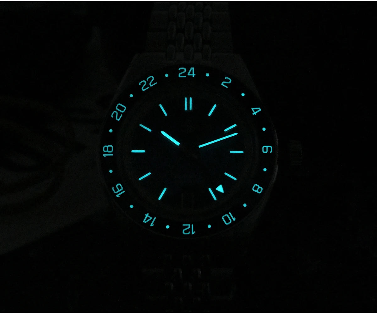 San Martin 39.5mm Limited Edition Full Lume Dial Automatic Mens Watch NH34 GMT 6H Date 10Bar Luxury Kol Saati SN0116W