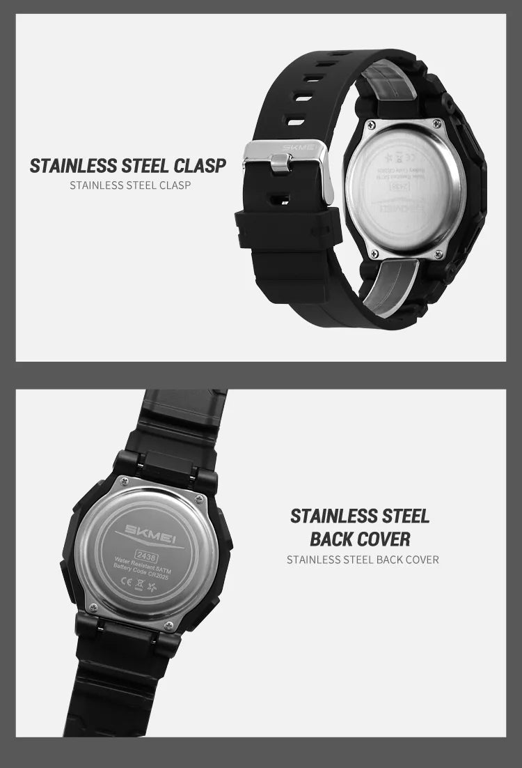 SKMEI 2438 Casual Dual Digital Display Quartz Waterproof Watches Calendar Analog Stopwatch timing Alarm LED night light Clock