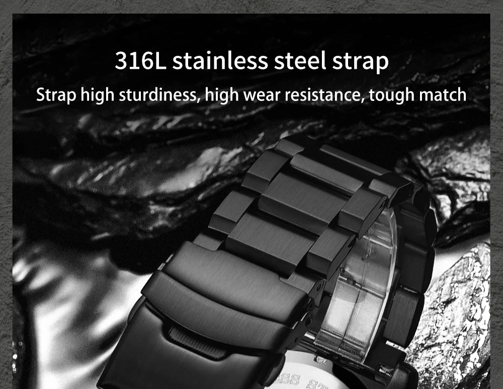 ADDIESDIVE Fashion Orange Dial Quartz Watch Waterproof Super Luminous Wristwatch Stainless Steel Strap Alloy Case Men&