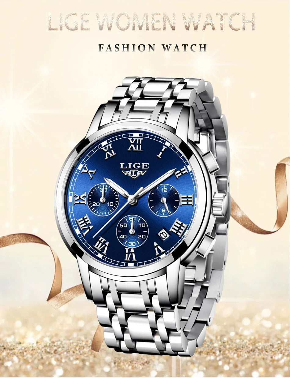 LIGE 2024 New Fashion Women Watches Ladies Top Brand Luxury Creative Steel Women Bracelet Watches Female Quartz Waterproof Watch