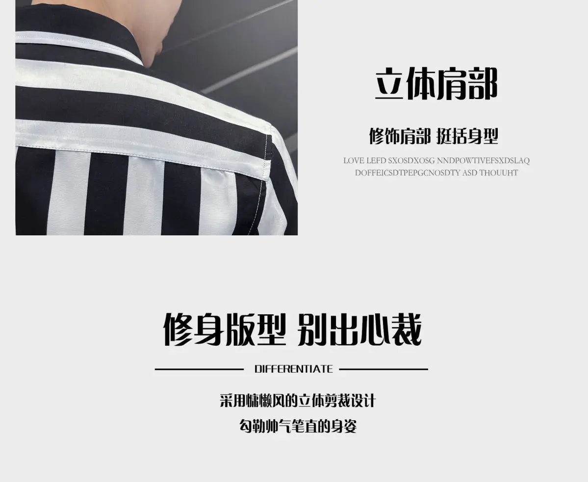 Korean Fashion Trend Handsome Summer Striped Short Sleeved Shirt Men&