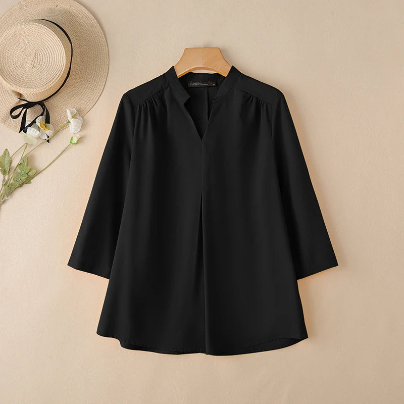 2025 ZANZEA Autumn V Neck Long Sleeve Tops Women Blouse Casual Solid Loose Shirt Elegant OL Work Shirts Oversize Female Chemise