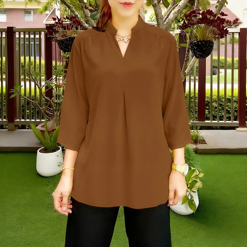 2025 ZANZEA Autumn V Neck Long Sleeve Tops Women Blouse Casual Solid Loose Shirt Elegant OL Work Shirts Oversize Female Chemise