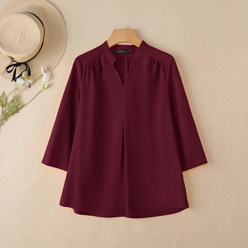 2025 ZANZEA Autumn V Neck Long Sleeve Tops Women Blouse Casual Solid Loose Shirt Elegant OL Work Shirts Oversize Female Chemise