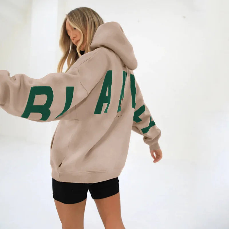 2025 Elegant Women Chic Hoodies Fashion Autumn Winter Fleece Long Sleeve Solid Color Hooded Top Casual Office Lady Sweatshirts