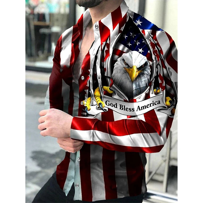 New Luxury Eagle Shirts American FLag 3d Printed Shirts Men Fashion Shirt Hawaiian Casual Beach Cardigan Blouse Men&