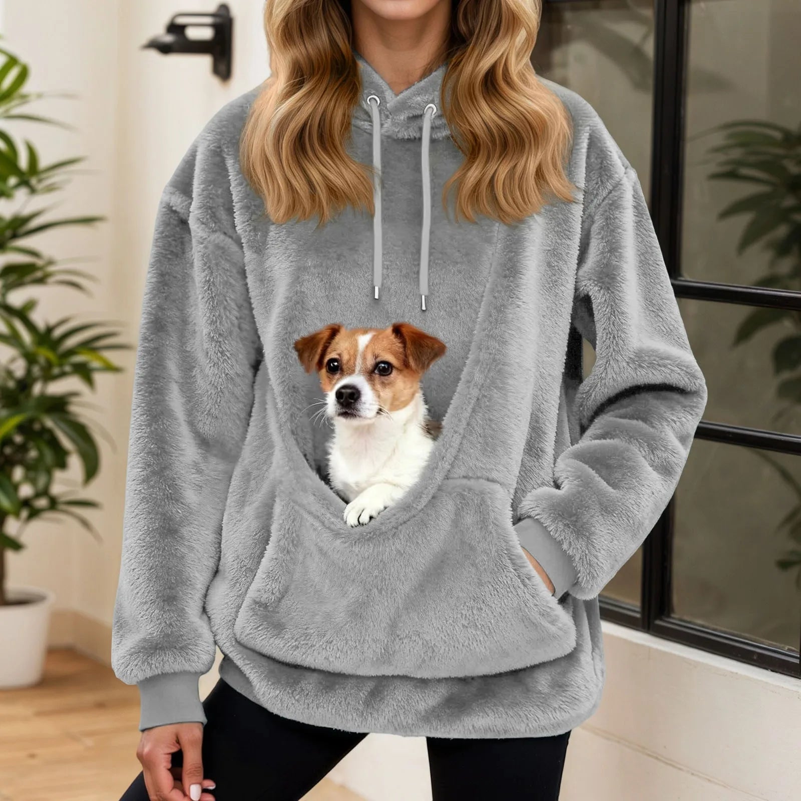 2025 Hot Sale Hoodie Womens Fall And Winter Casual Fleece Solid Color Pet Pocket Hooded Sweatshirt Funny Pullover For Women