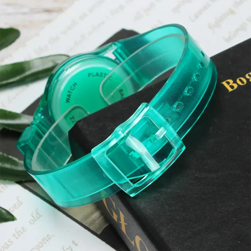 Casual Fashion Women Lady Silicone Jelly Quartz Watch Women Lovely Wristwatch Transparent Summer Candy Color Student Sport Clock