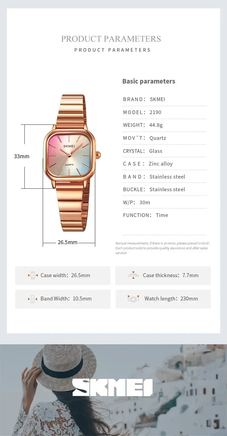 SKMEI 2190 For Ladies Female Girl Women Watches Waterproof Clock reloj mujer Luxury Stainless Steel Strap Quartz Wristwatch
