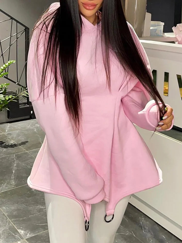Women Autumn Hollow Out Harajuku Sweatshirt Patchwork Solid Long Sleeve Hooded Pullover Top Sexy Streetwear Female Loose Hoodies