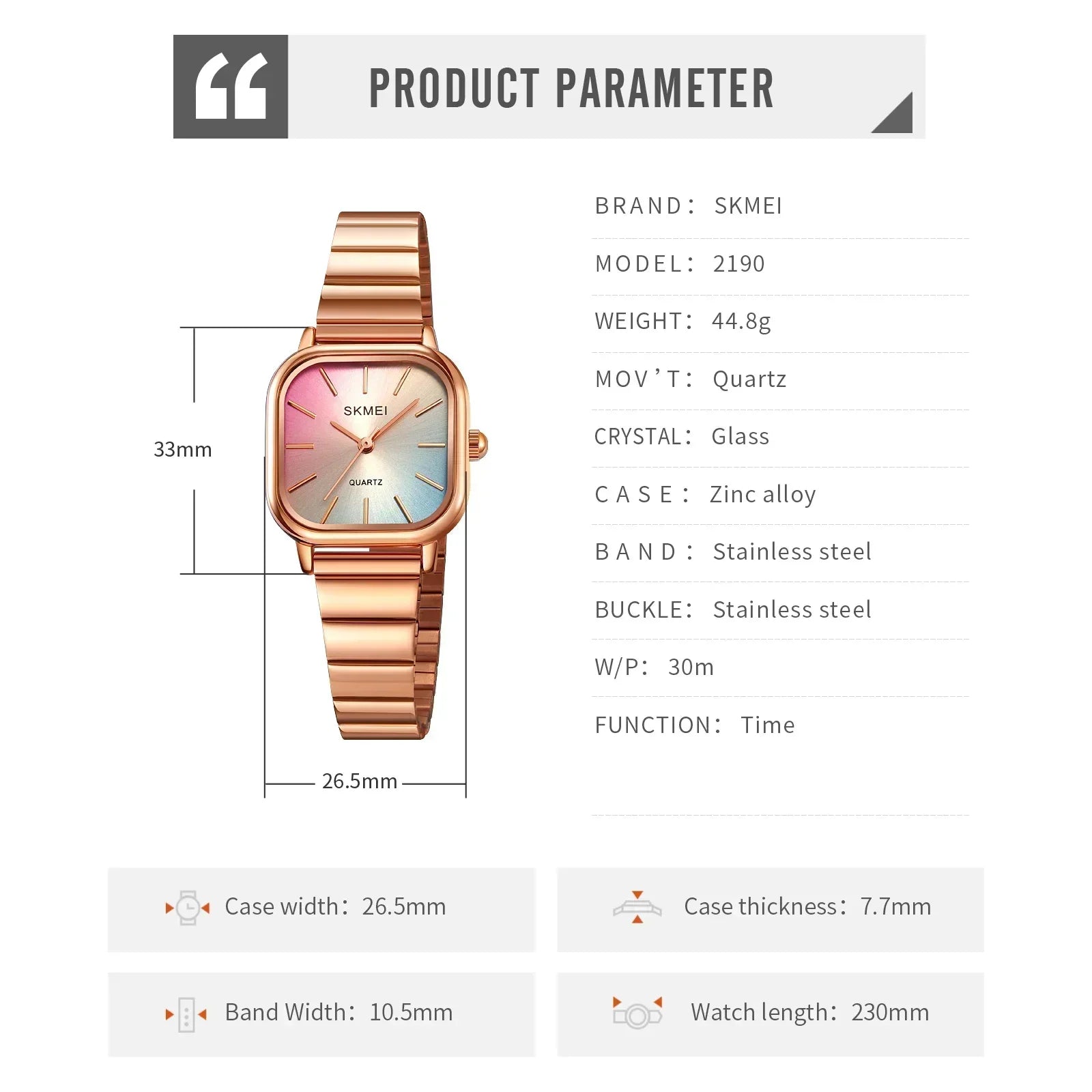 SKMEI 2190 For Ladies Female Girl Women Watches Waterproof Clock reloj mujer Luxury Stainless Steel Strap Quartz Wristwatch