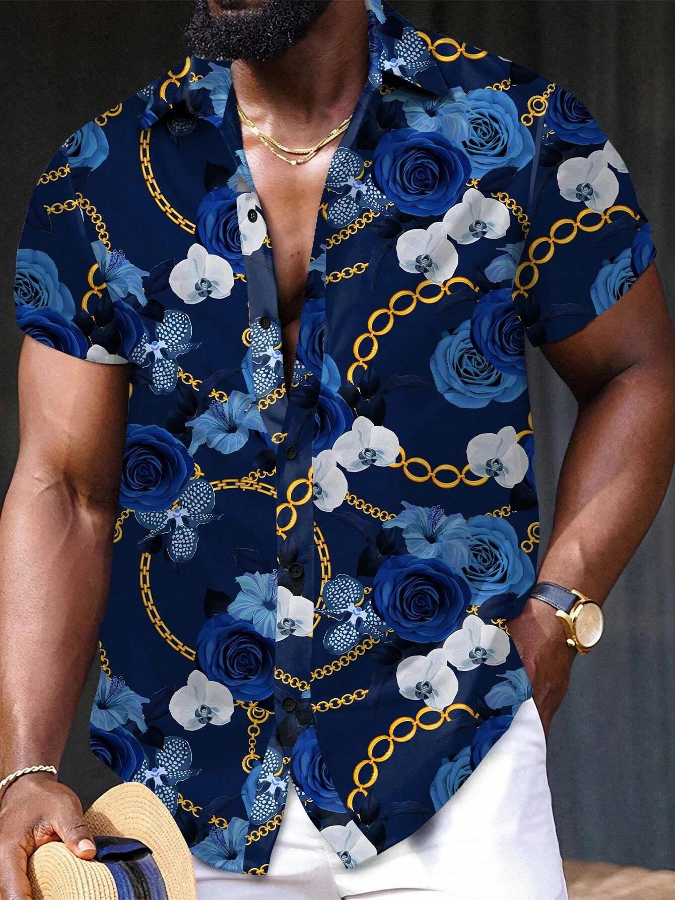 Loose Floral Print Pattern Casual Short Sleeve Shirt Men&