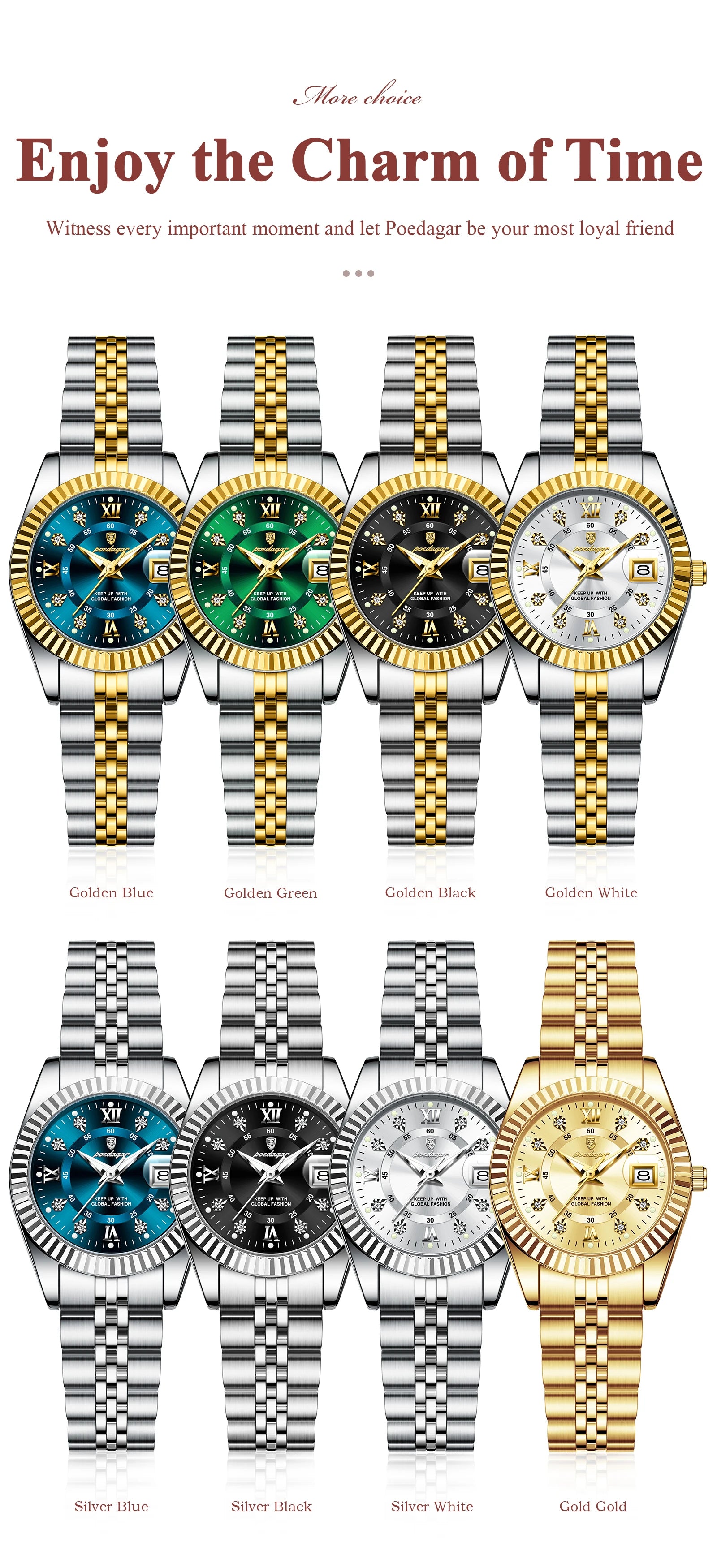 POEDAGAR Top Luxury Watch For Women Waterproof Stainless Steel Luminous Date Ladies Watch Quartz Fashion Elegant Women&
