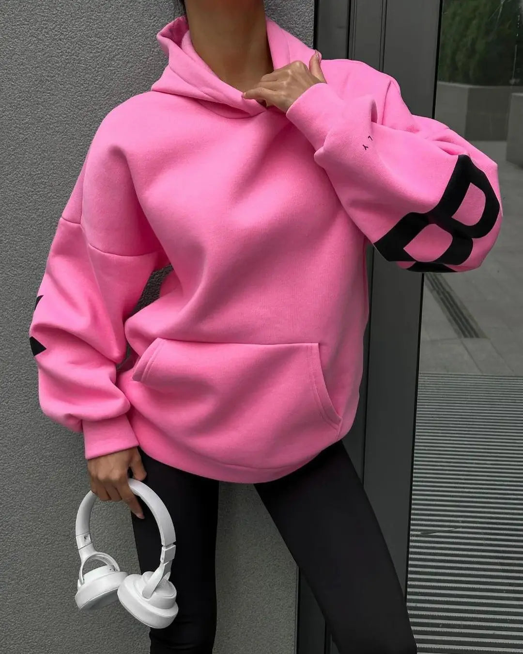 2025 Elegant Women Chic Hoodies Fashion Autumn Winter Fleece Long Sleeve Solid Color Hooded Top Casual Office Lady Sweatshirts
