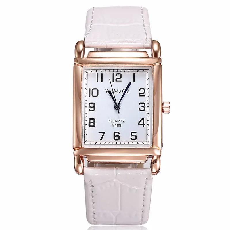 Classic Luxury Women Quartz Watches Fashion Square Dial Analog Wristwatch PU Leather Watchband Clock Simple Elegant Ladies Watch