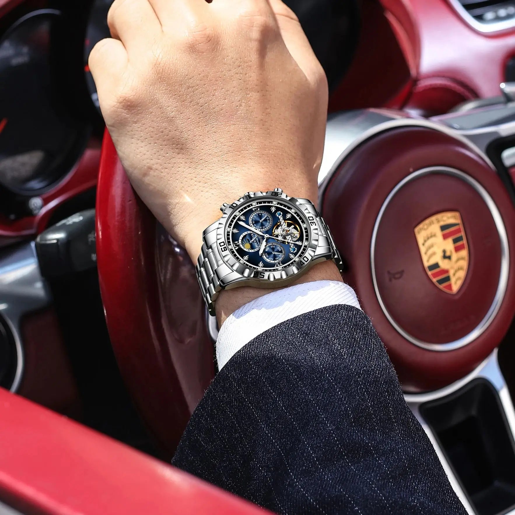 POEDAGAR Business Top Watch For Man Hollow Tourbillon Automatic Men&