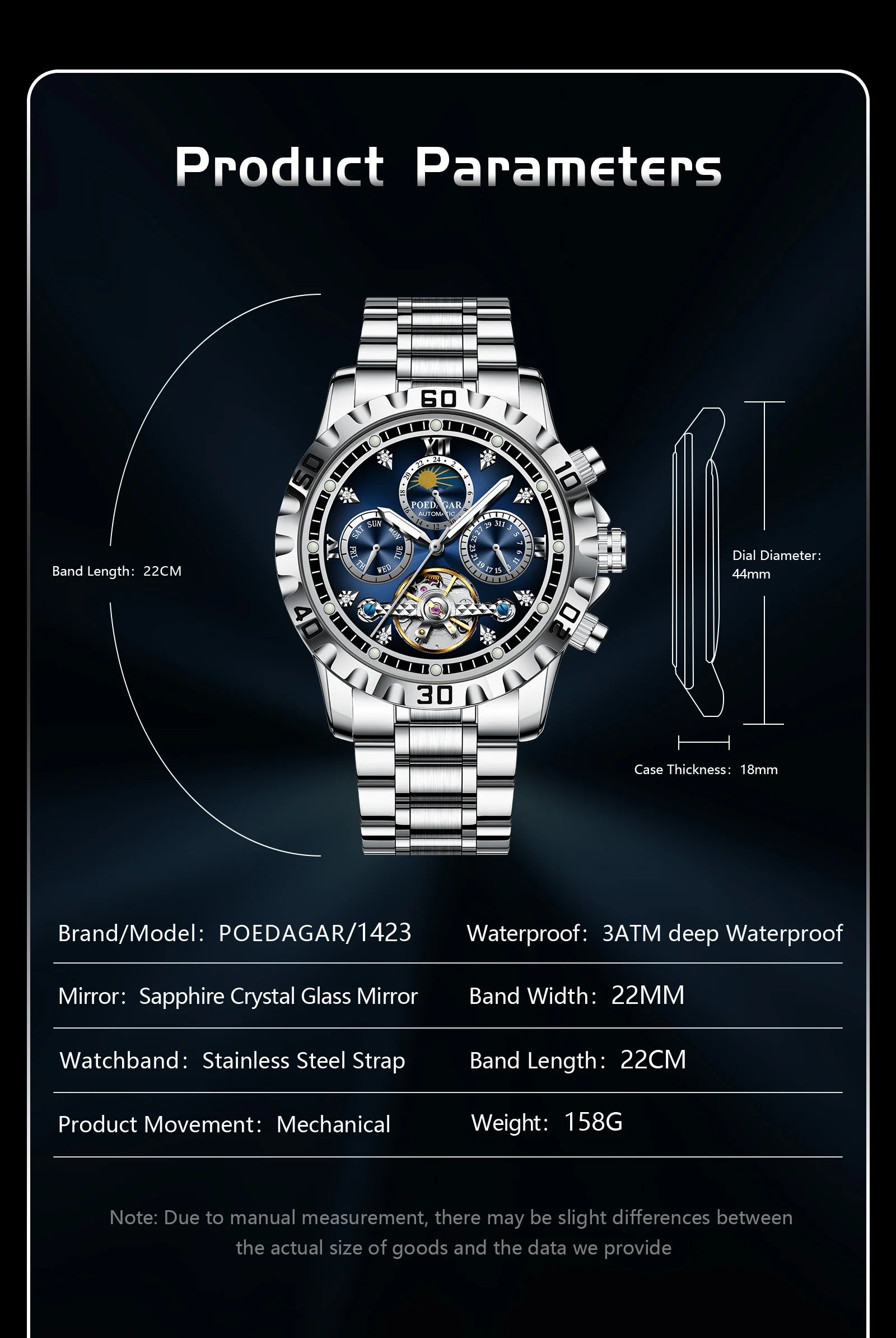 POEDAGAR Business Top Watch For Man Hollow Tourbillon Automatic Men&