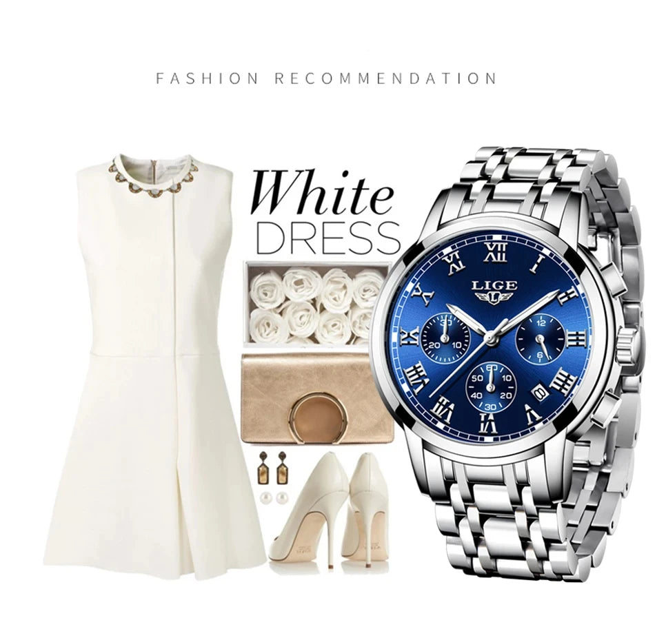 LIGE 2024 New Fashion Women Watches Ladies Top Brand Luxury Creative Steel Women Bracelet Watches Female Quartz Waterproof Watch