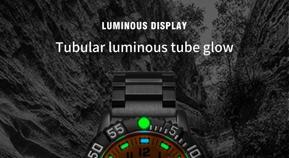 ADDIESDIVE Fashion Orange Dial Quartz Watch Waterproof Super Luminous Wristwatch Stainless Steel Strap Alloy Case Men&