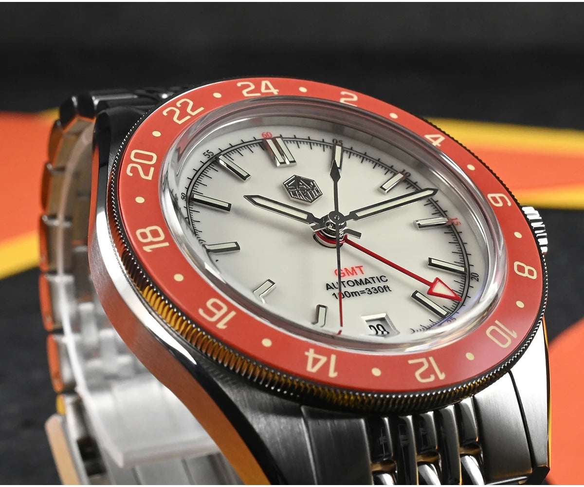 San Martin 39.5mm Limited Edition Full Lume Dial Automatic Mens Watch NH34 GMT 6H Date 10Bar Luxury Kol Saati SN0116W