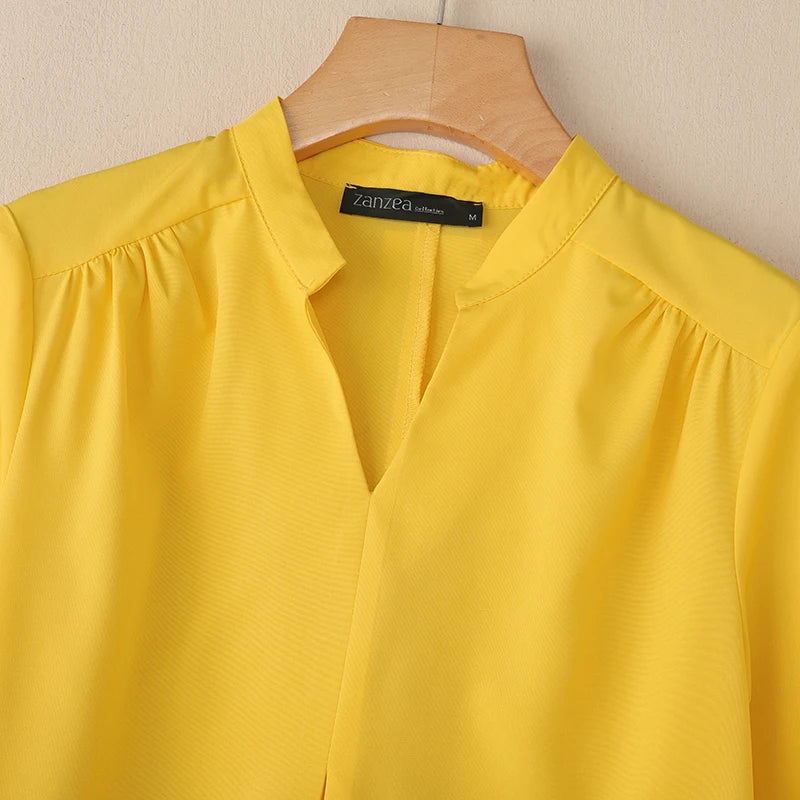 2025 ZANZEA Autumn V Neck Long Sleeve Tops Women Blouse Casual Solid Loose Shirt Elegant OL Work Shirts Oversize Female Chemise