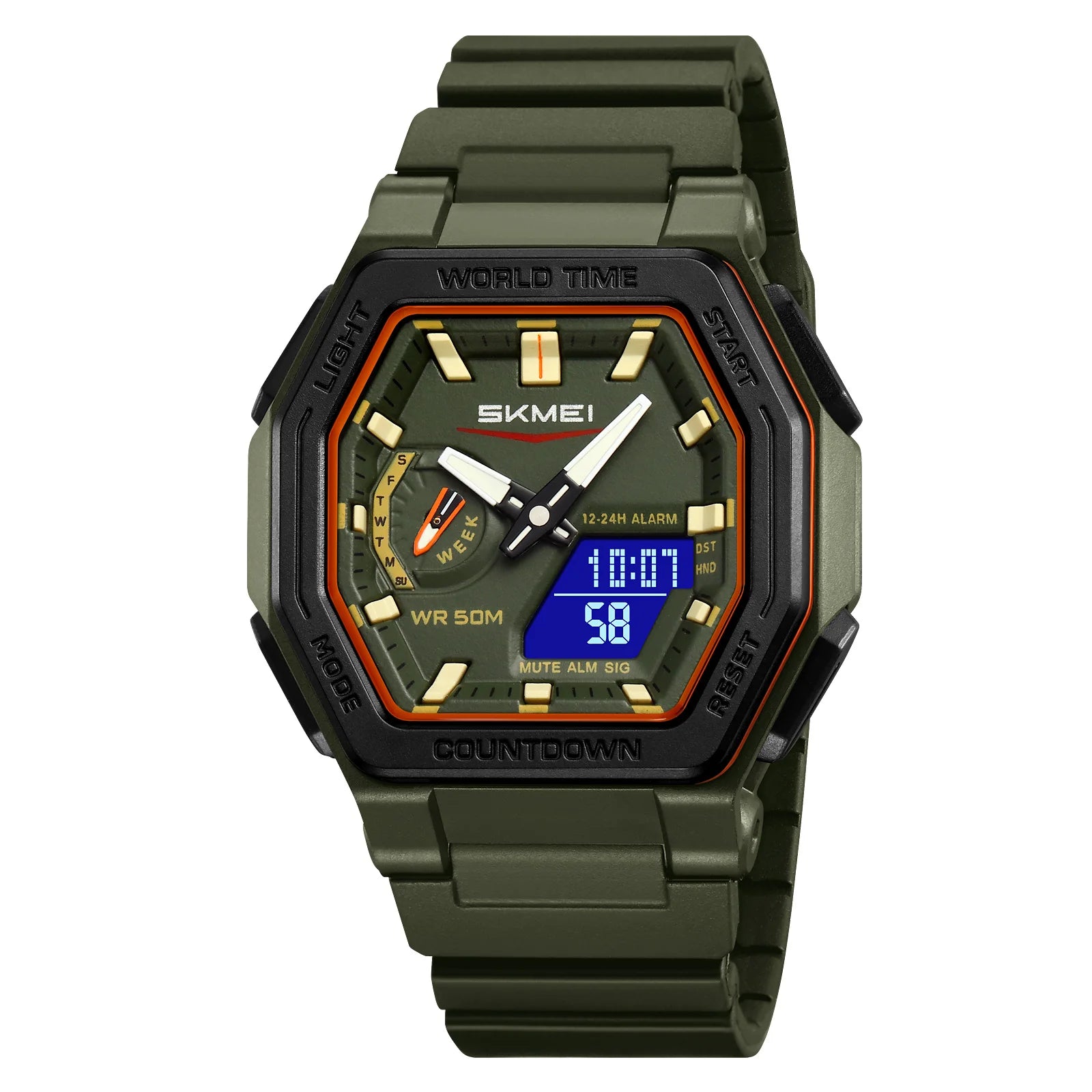 SKMEI 2438 Casual Dual Digital Display Quartz Waterproof Watches Calendar Analog Stopwatch timing Alarm LED night light Clock