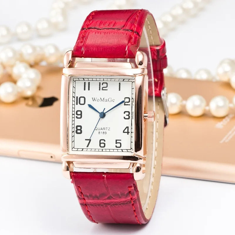 Classic Luxury Women Quartz Watches Fashion Square Dial Analog Wristwatch PU Leather Watchband Clock Simple Elegant Ladies Watch