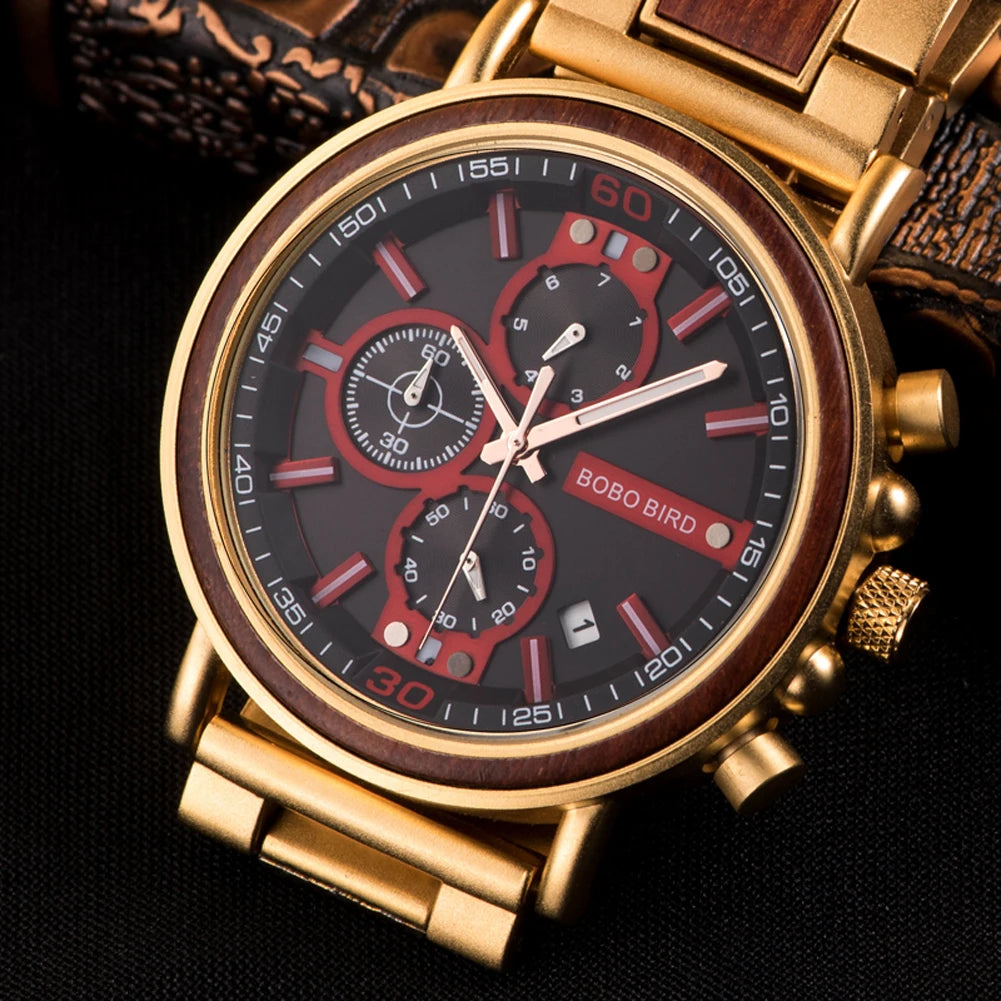 reloj hombre BOBO BIRD New Wooden Watch Men Top Brand Luxury Chronograph Military Quartz Watches for Man Dropshipping Customized