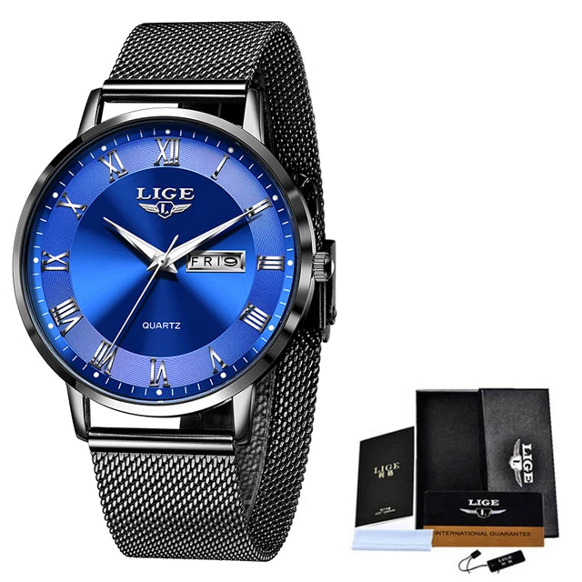 LIGE Women Watch Bracelet Quartz Clock Movement Simple Waterproof Rose Gold Stainless Steel Mesh Ladies Watches Relogio Feminino